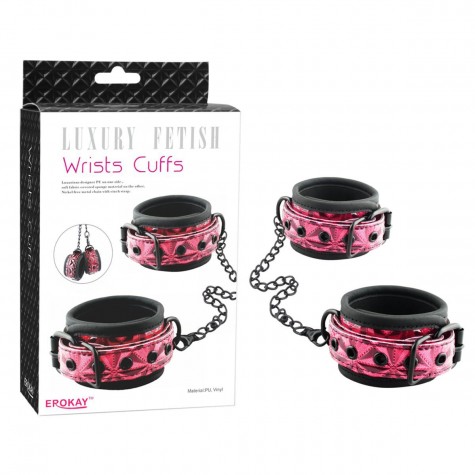 Красно-чёрные кожаные наручники Wrists Cuffs с геометрическим узором